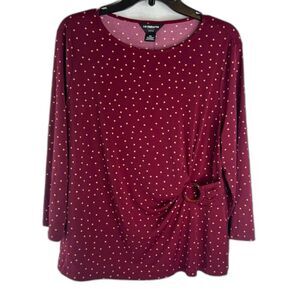 Liz Claiborne NWT Burgundy Dots Faux‎ Wrap Career Blouse Women's Sz PXL